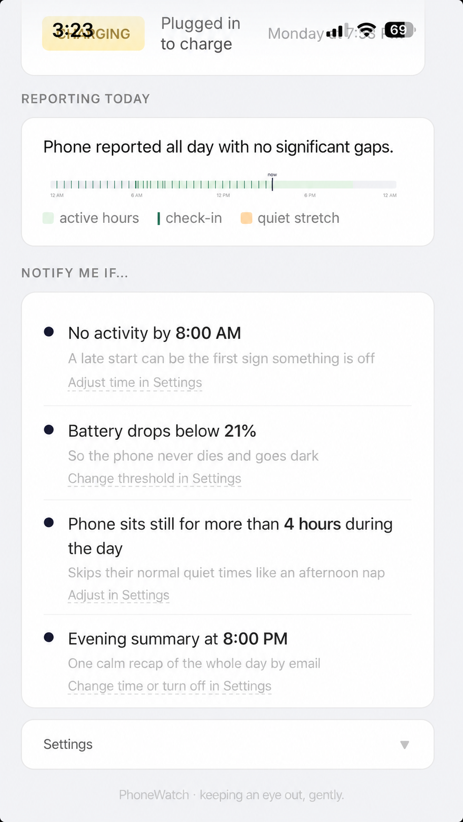 PhoneWatch activity feed