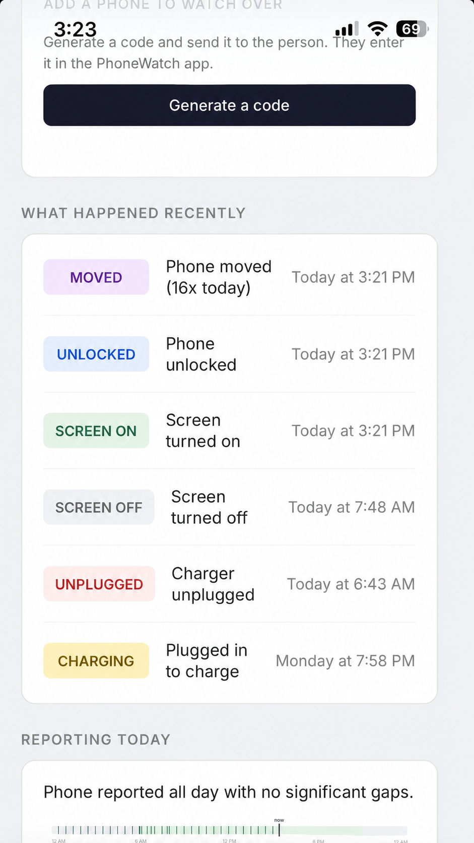 PhoneWatch alert settings