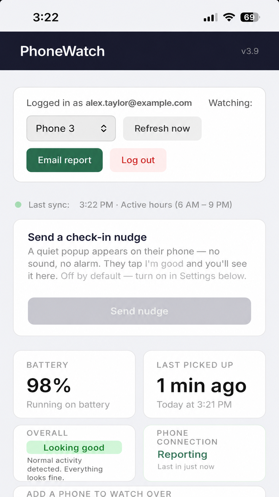 PhoneWatch dashboard