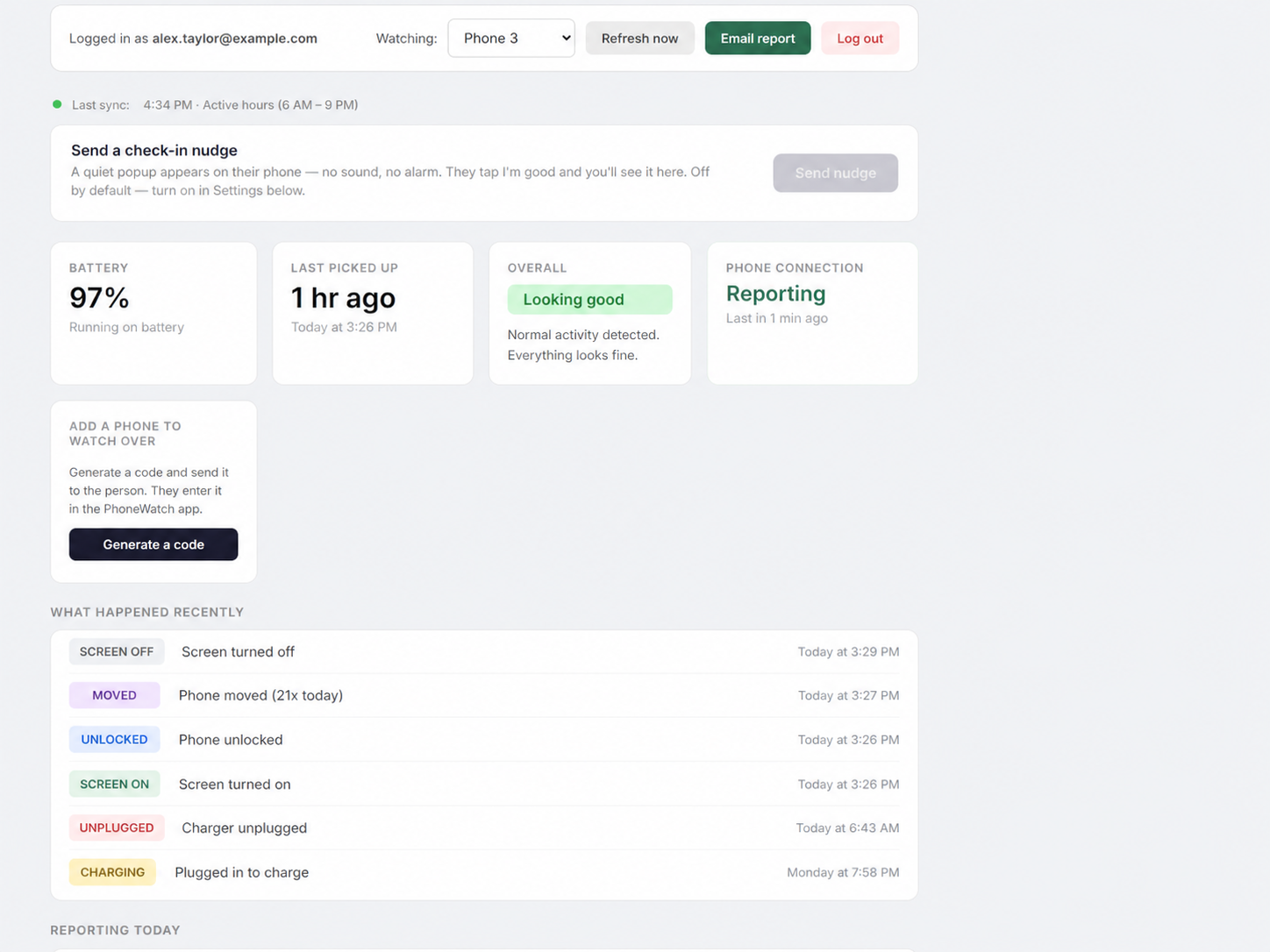 PhoneWatch web dashboard